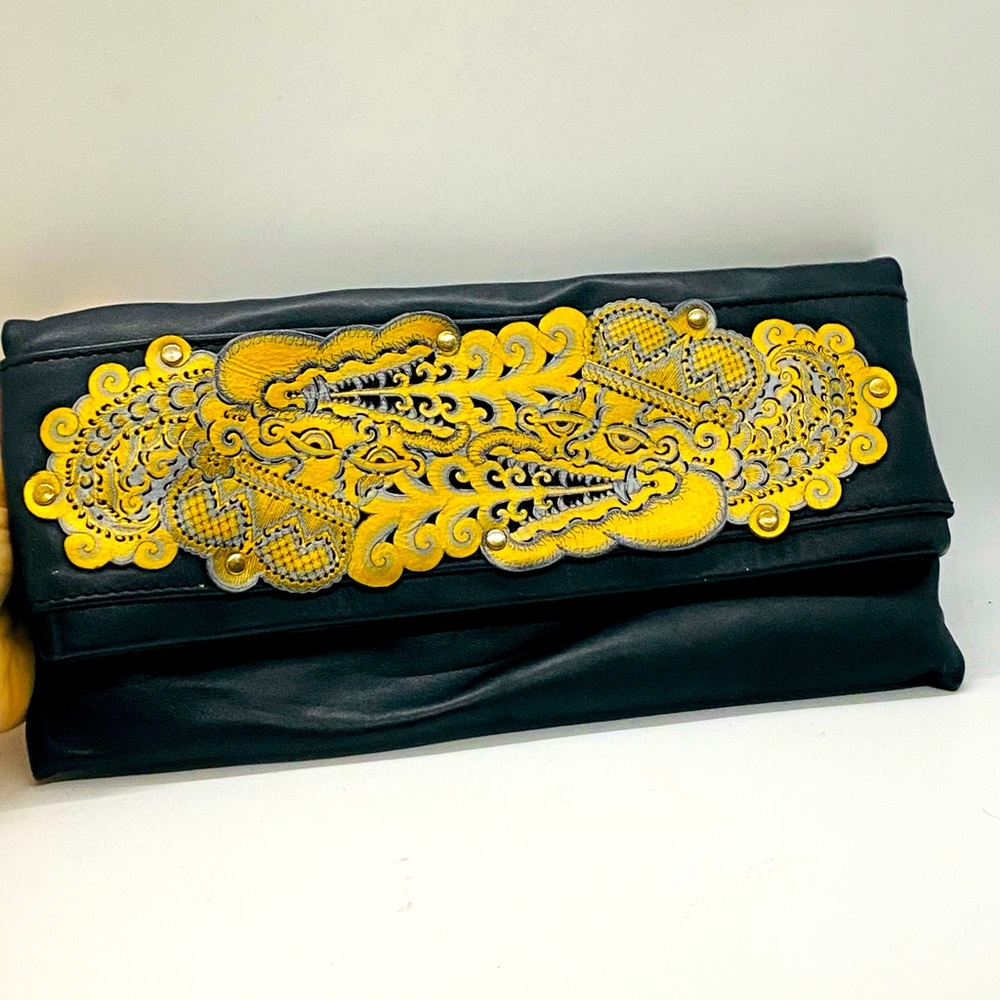 Black and Gold Leather Clutch